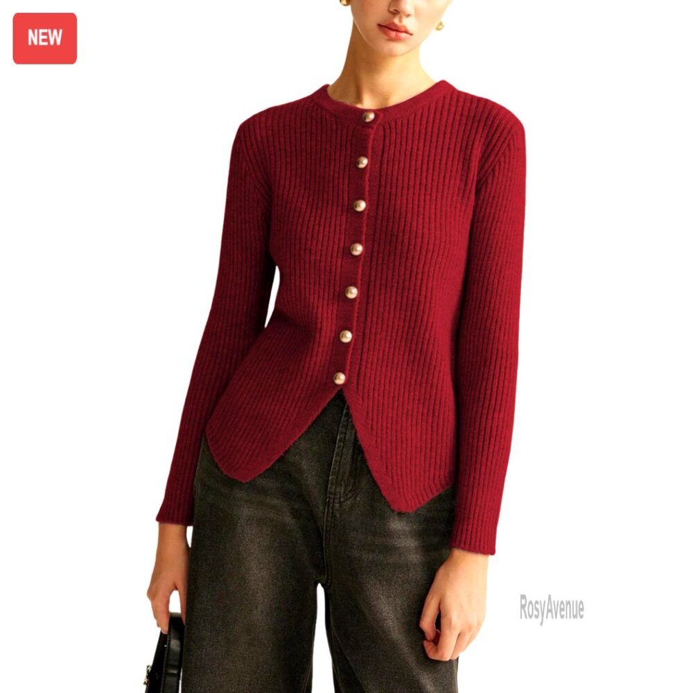 Cable Knit Cardigan Split Design Button Down Sweater Fall Winter Knitwear